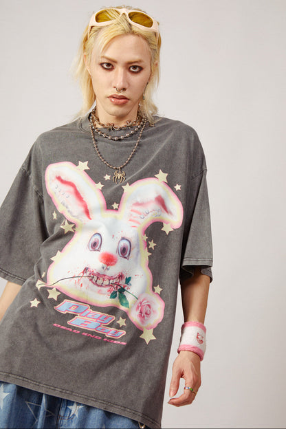 Loose Fit Punk Rock Rabbit Print T-Shirt