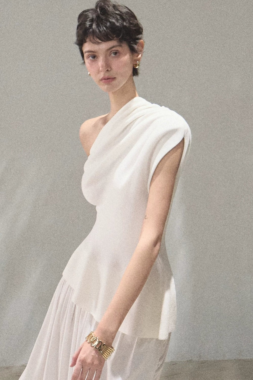 White Asymmetrical Lyocell Top