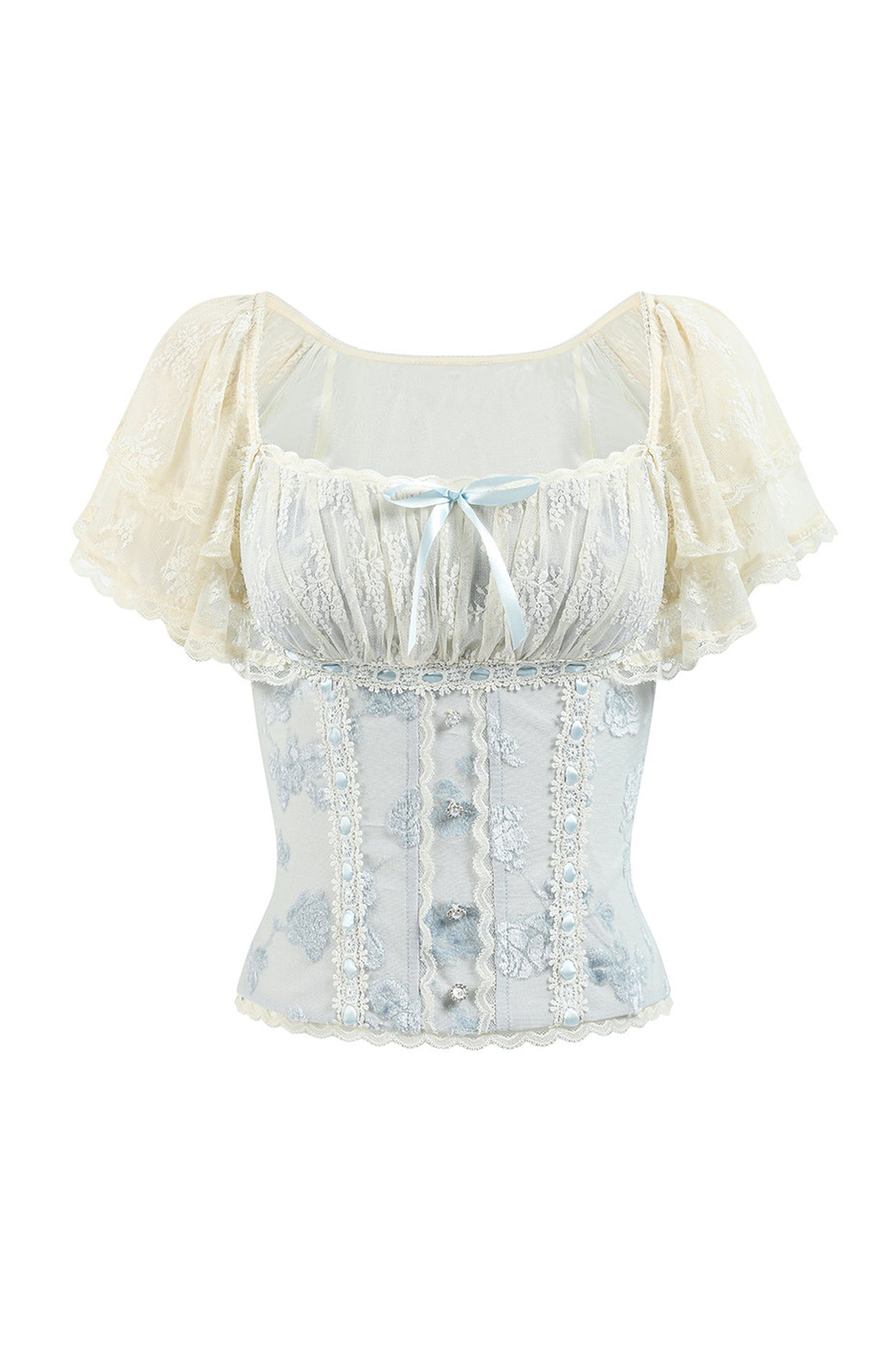 French Retro Lace Trim Top and Skirt Set-Up
