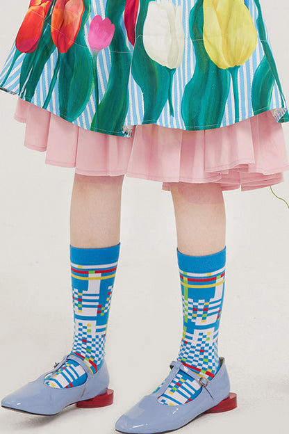 Plaid Heart Cotton Mid-Calf Socks
