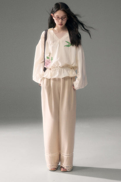 Bird And Rose Print Tencel Cotton Top