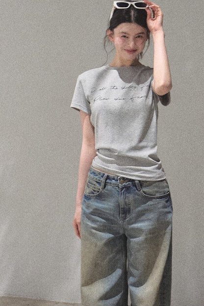 Vintage Hand-Painted Wide Leg Jeans Set