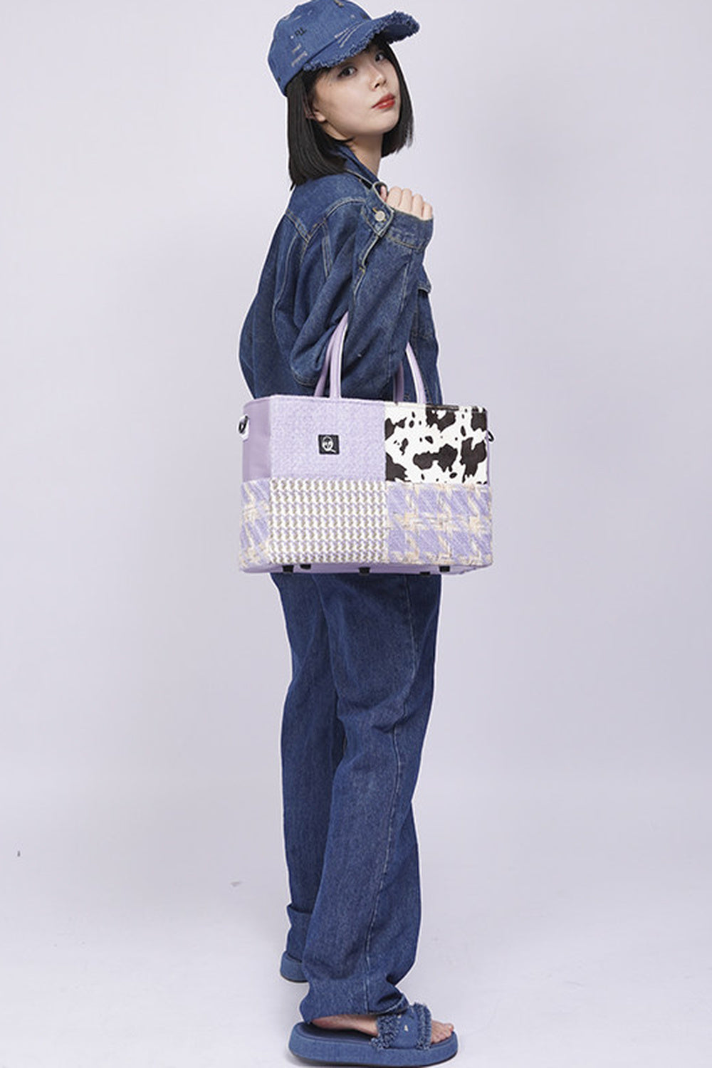 Y2K Leather Contrast Tote Bag