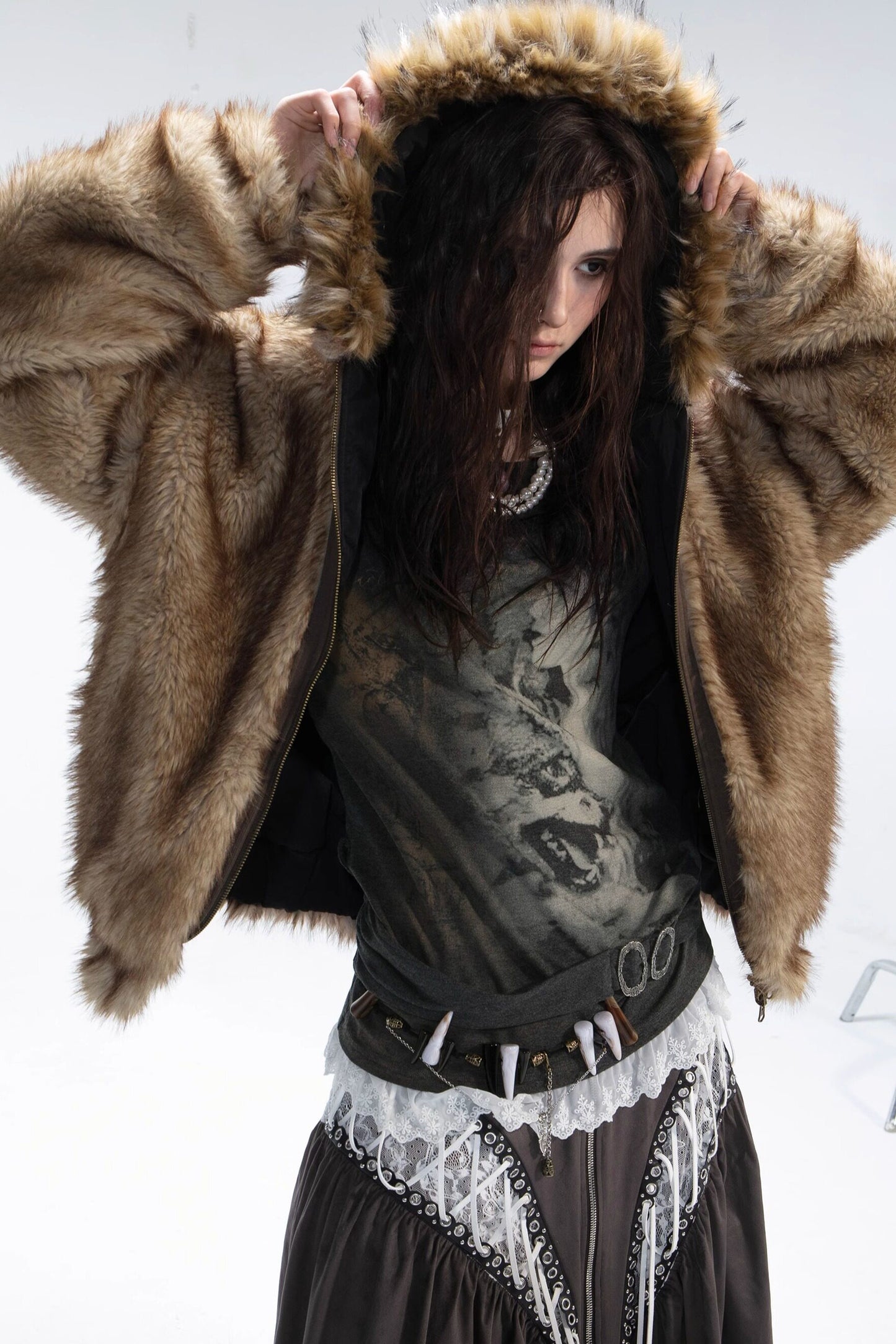 Reversible Hooded Faux Fur Coat
