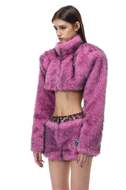 Pink Leopard Print Furry Skirt
