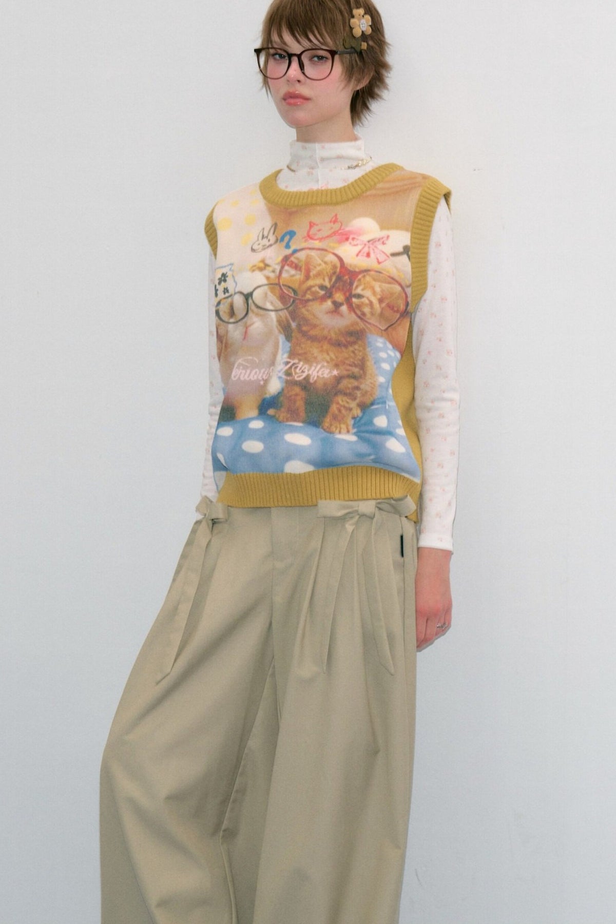 Cat Print Knit Vest