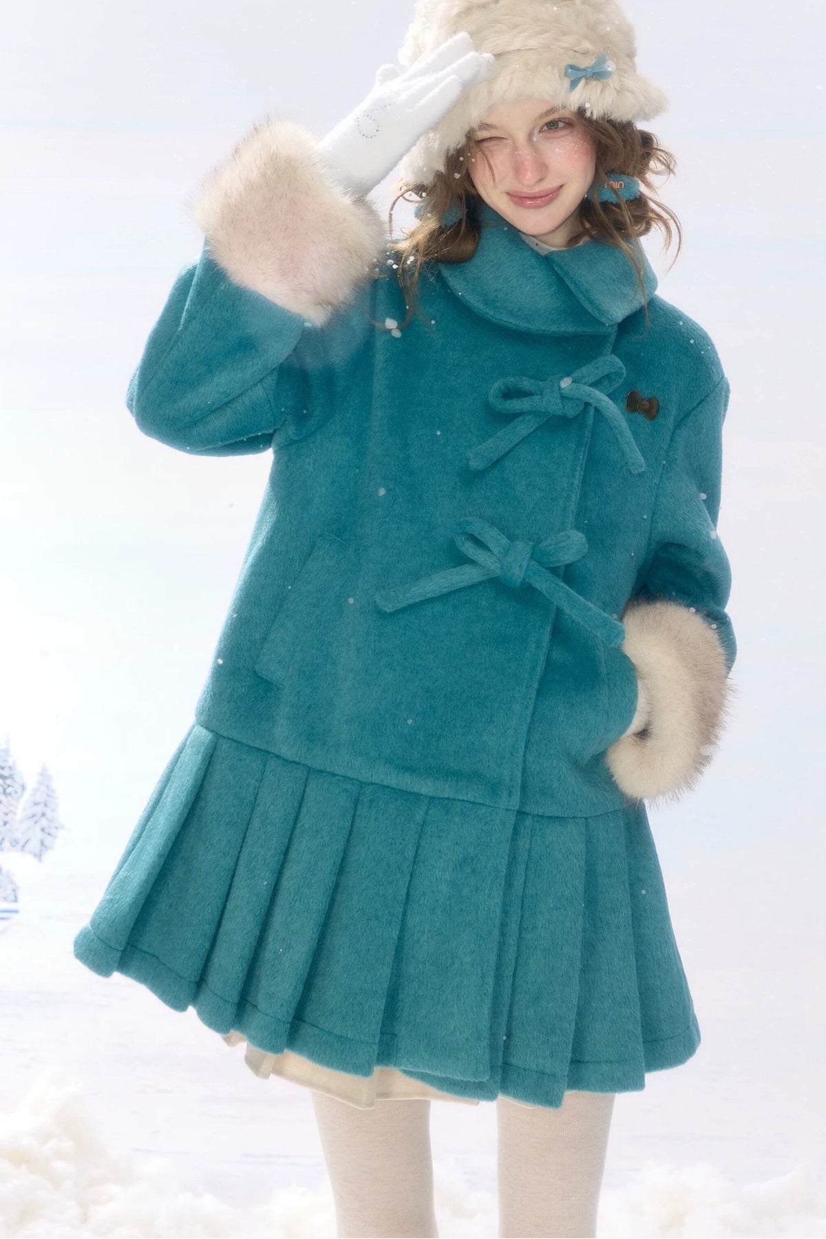 Peacock Green Lapel Pleated Woolen Jacket