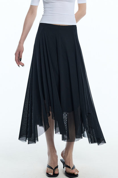 Asymmetrical Hem Mesh Skirt