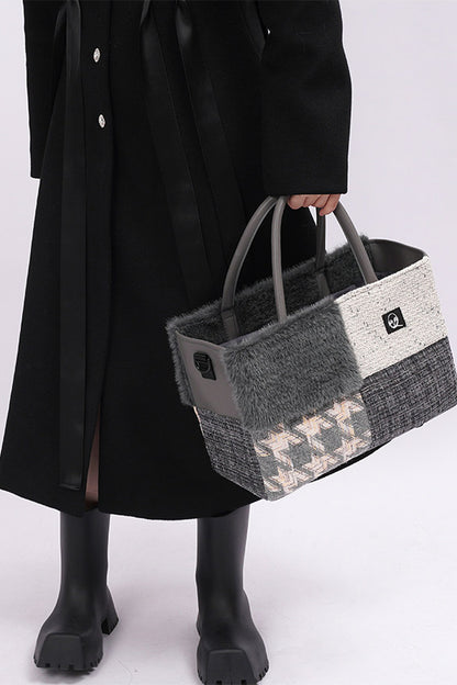 Furry Color-Block Tote Bag
