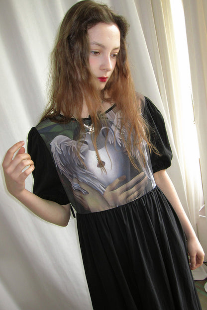 Tempera Oil Painting Print Short-Sleeved Dress