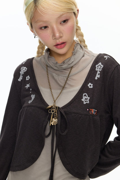 Snowflake Embroidered Cashmere Cardigan
