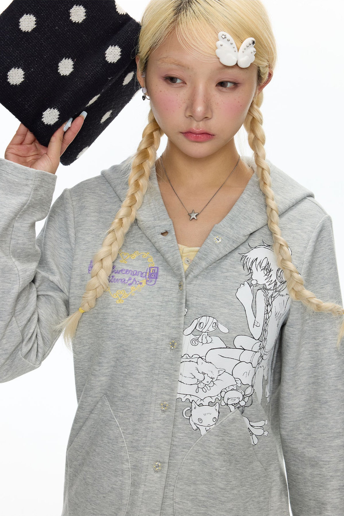 Frog Layered-Look Hooded Cardigan