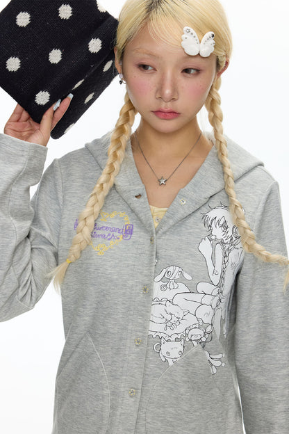 Frog Layered-Look Hooded Cardigan