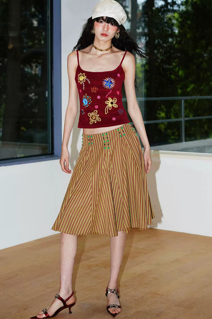 Retro Striped A-Line Skirt