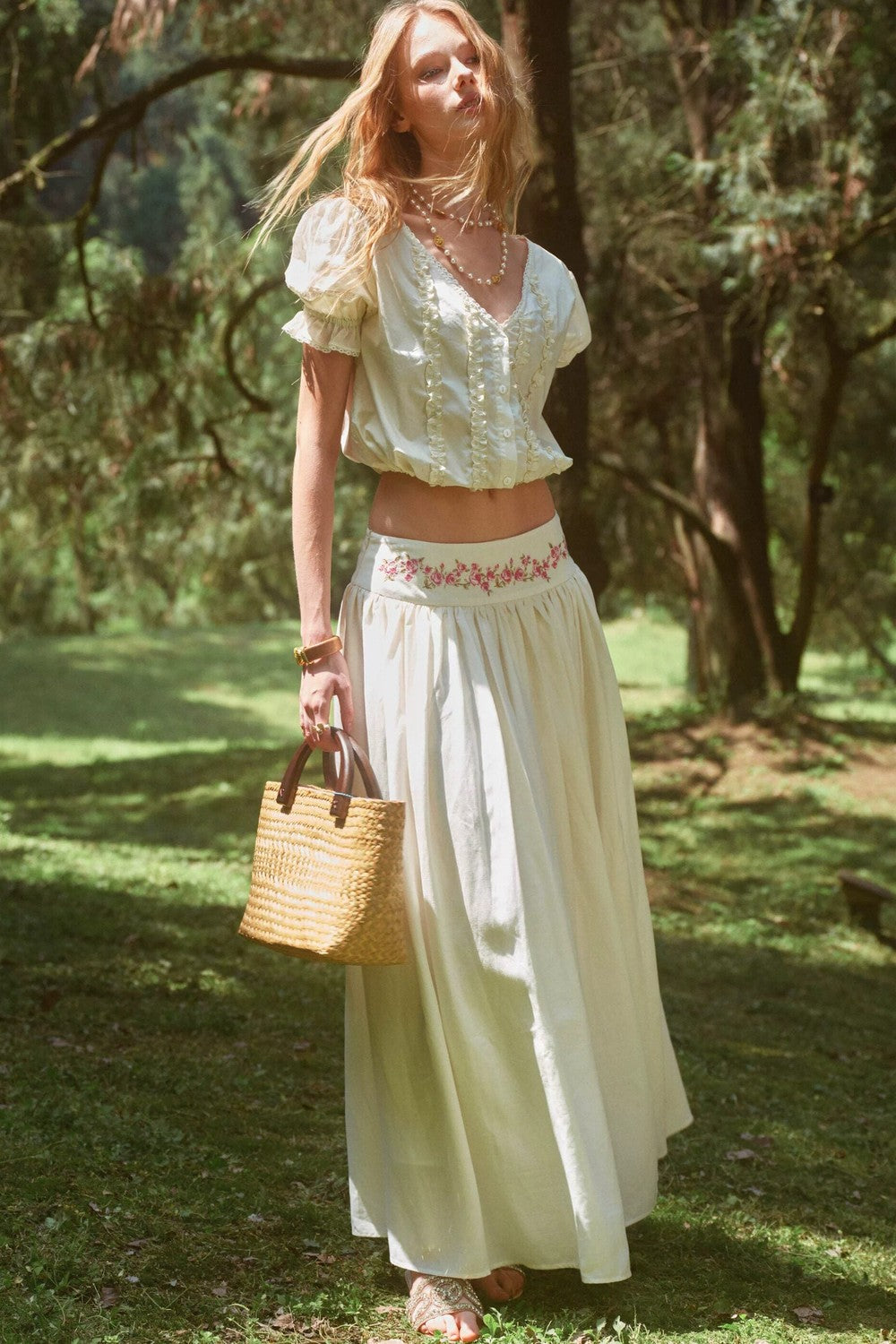 Rose Holiday Ramie Puff Sleeve Set-Up