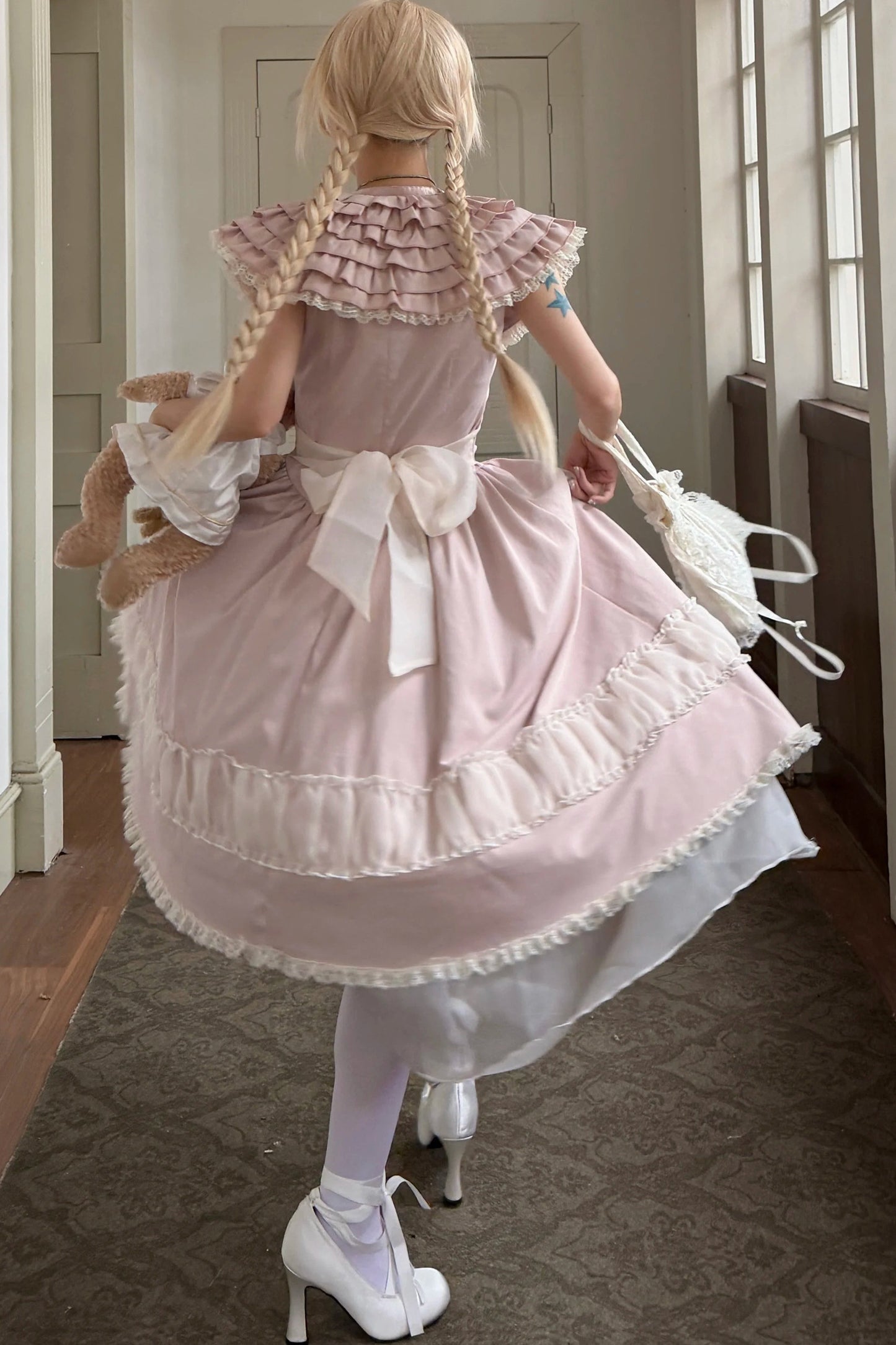 Pink Lace Embroidered Dress Set-Up