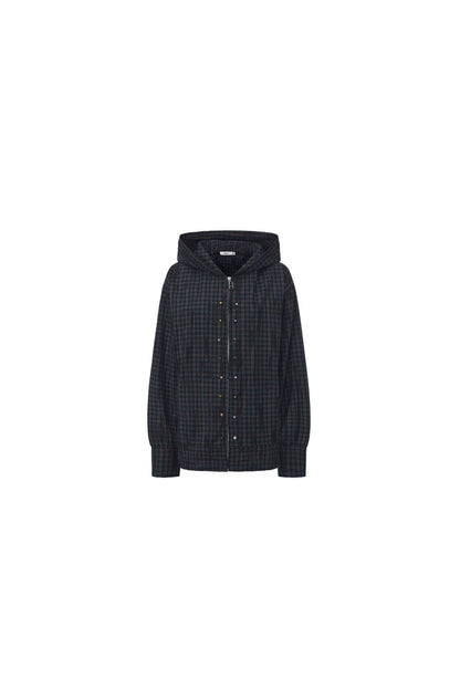 Hooded Distressed Shirt with Rivets