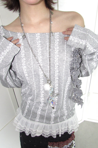 3D Corsage Lace Hem T-Shirt