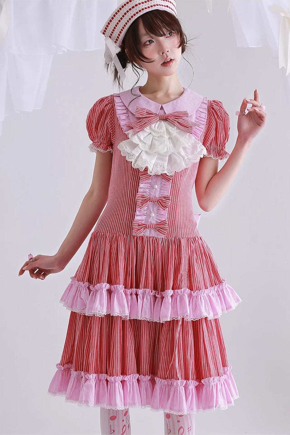 Red Retro Striped Lolita Dress