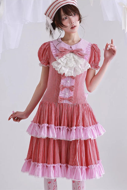 Red Retro Striped Lolita Dress