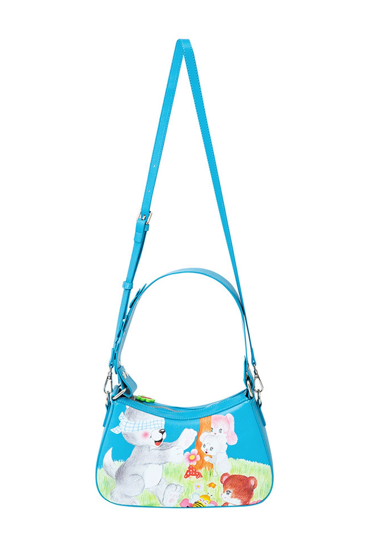 Blue Animal Illustration Flower Crossbody Bag