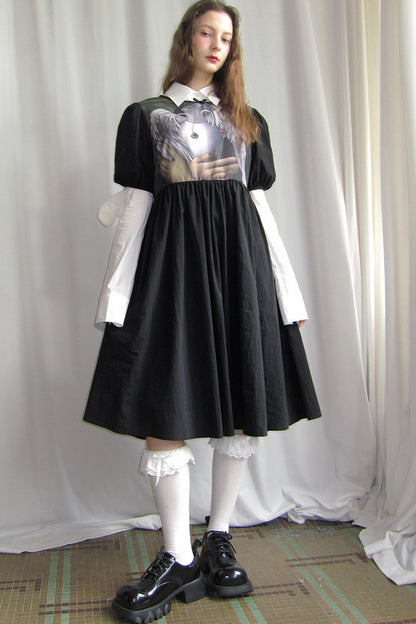 Tempera Oil Painting Print Short-Sleeved Dress