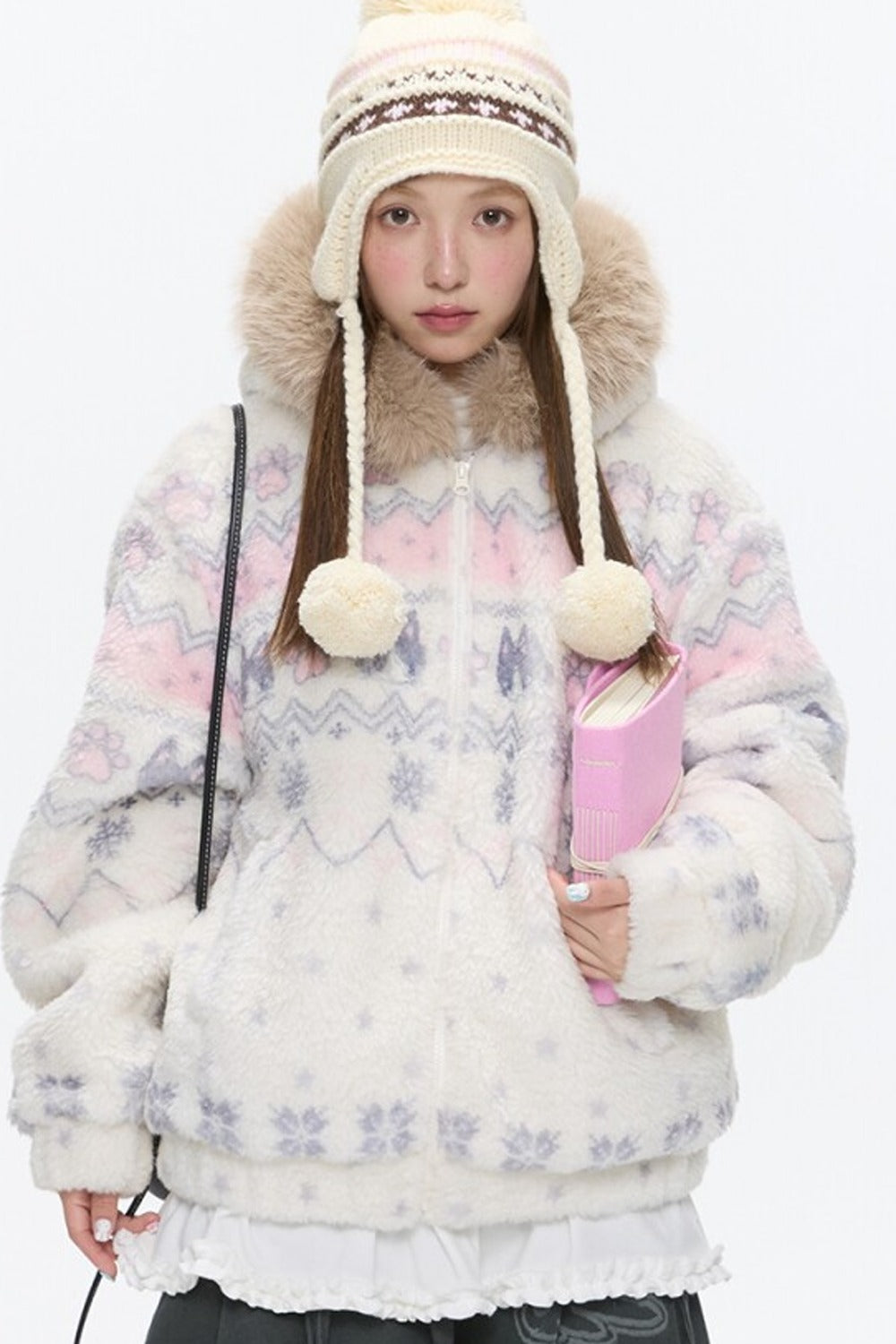 Beige Lamb Wool Fur Collar Jacket