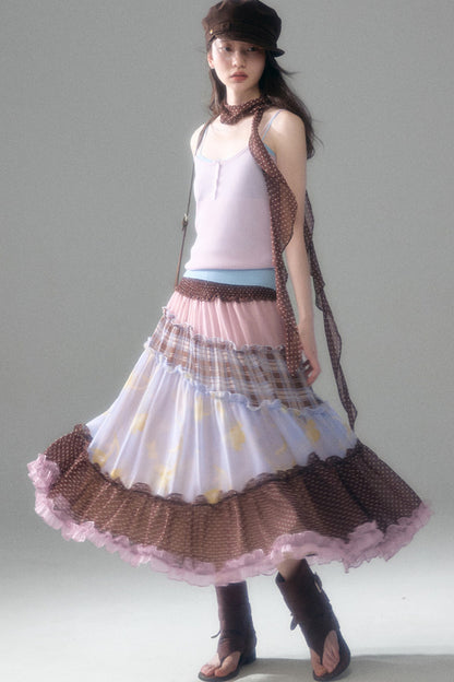 Brownie Tart Patchwork Tube Top Skirt