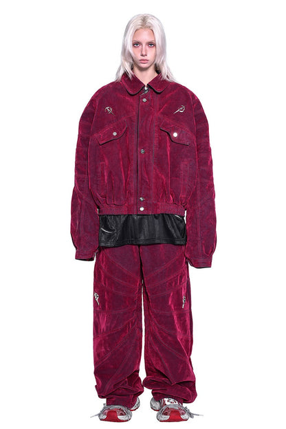 Red Ray Structure Velvet Jacket