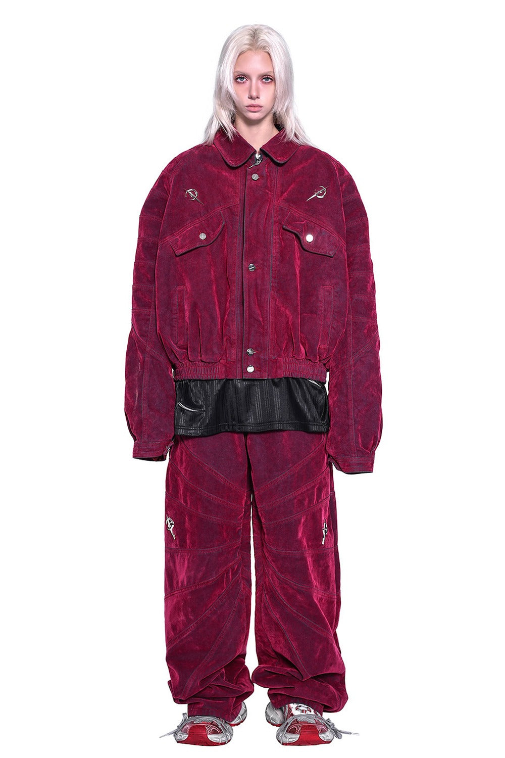 Red Ray Structure Velvet Loose Fit Jeans