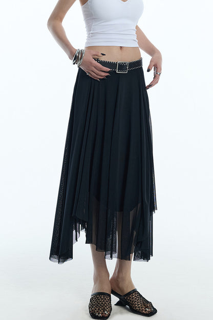 Asymmetrical Hem Mesh Skirt
