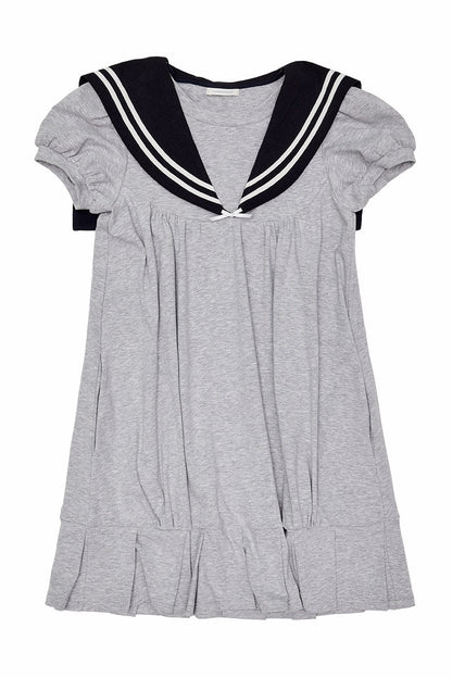 Oversized Sailor Collar Puff Sleeve Dress