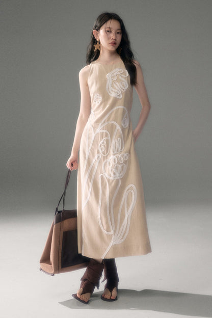 3D Floral Bird Tencel Dress