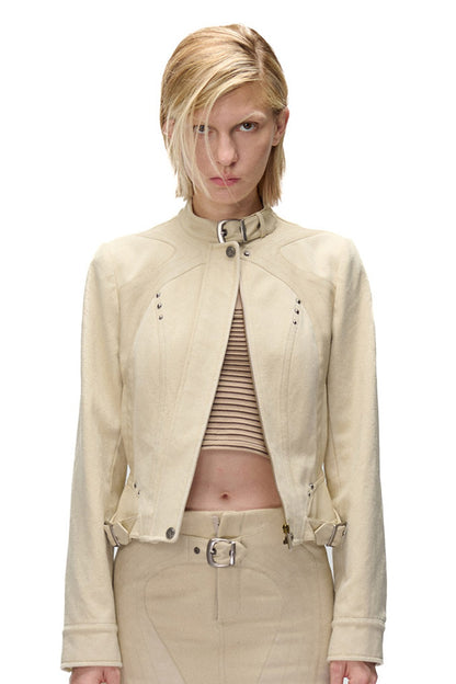 Storm Rider Washed Khaki PU Patchwork Jacket