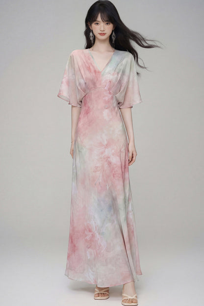 Pink Lotus Gradient Floral Dress