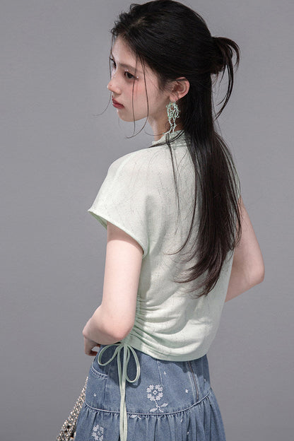 Ultra-Slimming Pleated Short-Sleeve T-Shirt