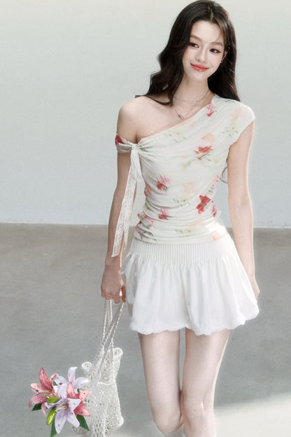 Floral Mesh Off-Shoulder Top Set-Up