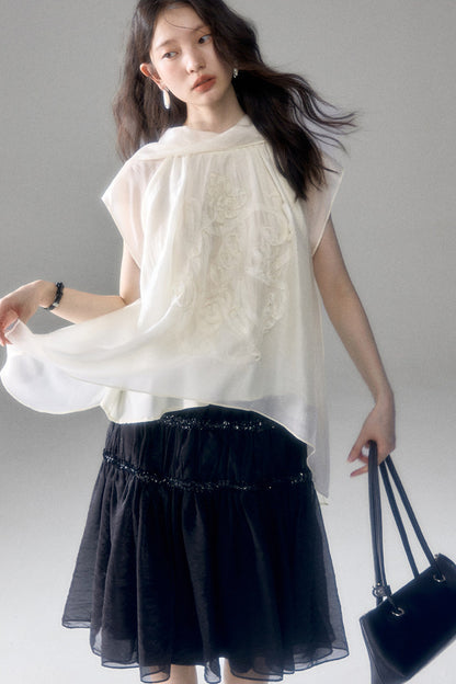 Tencel Acetate Bird Floral Top and Skirt Set-Up