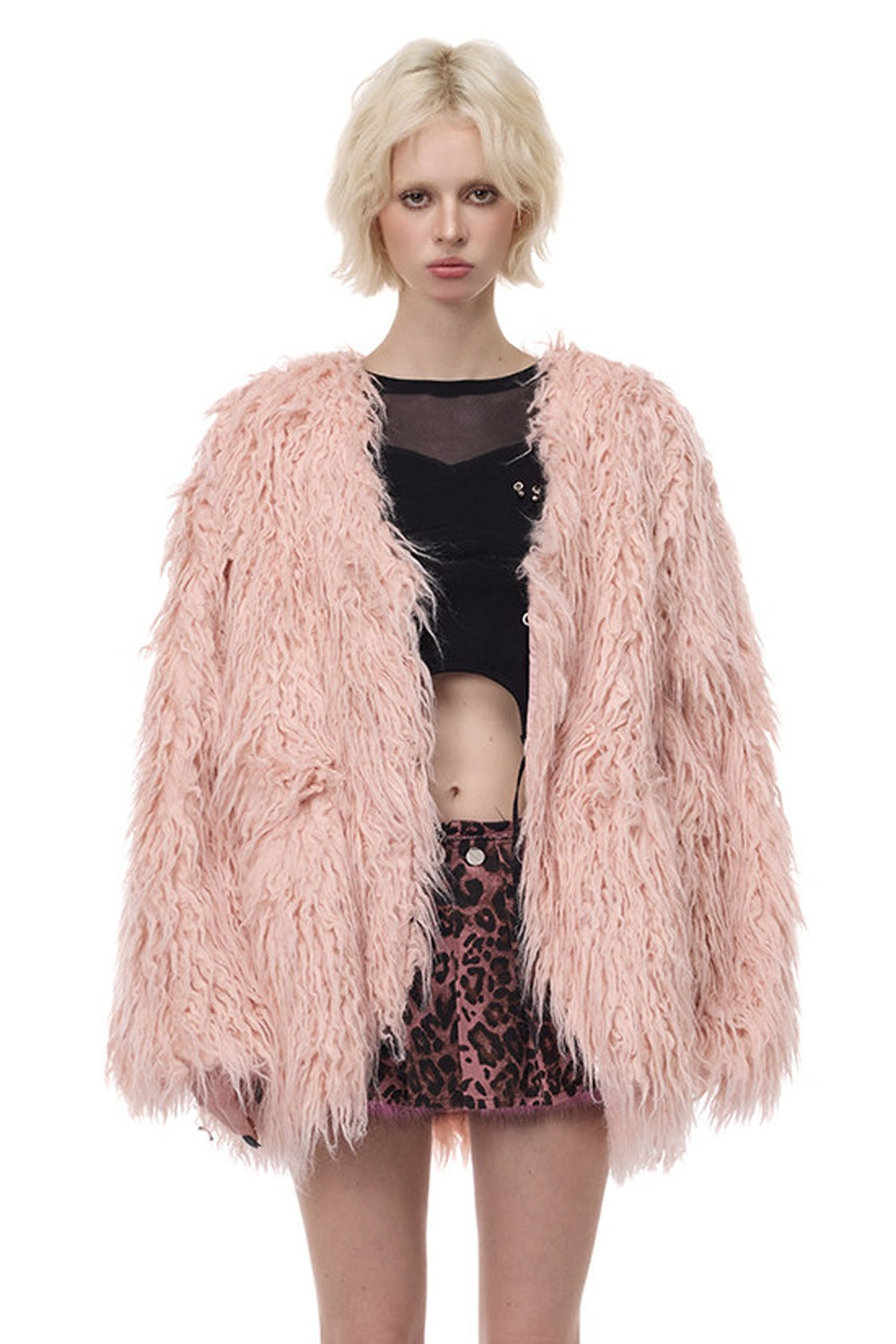 V-Neck Shaggy Contour Fur Jacket
