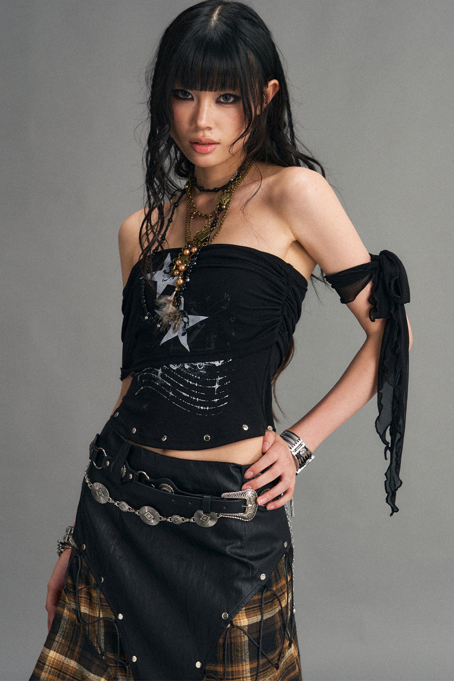 Punk-Netzstrick-Bandeau-Oberteil