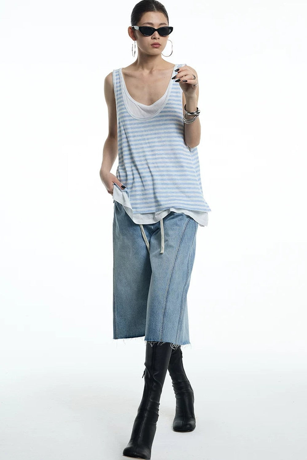 Nautical Striped Lyocell U-Neck Vest