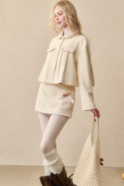 Strawberry Ribbon Tie Embroidered Top and Skirt Set-Up