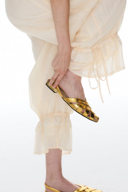 Beige Lace Lantern Pants