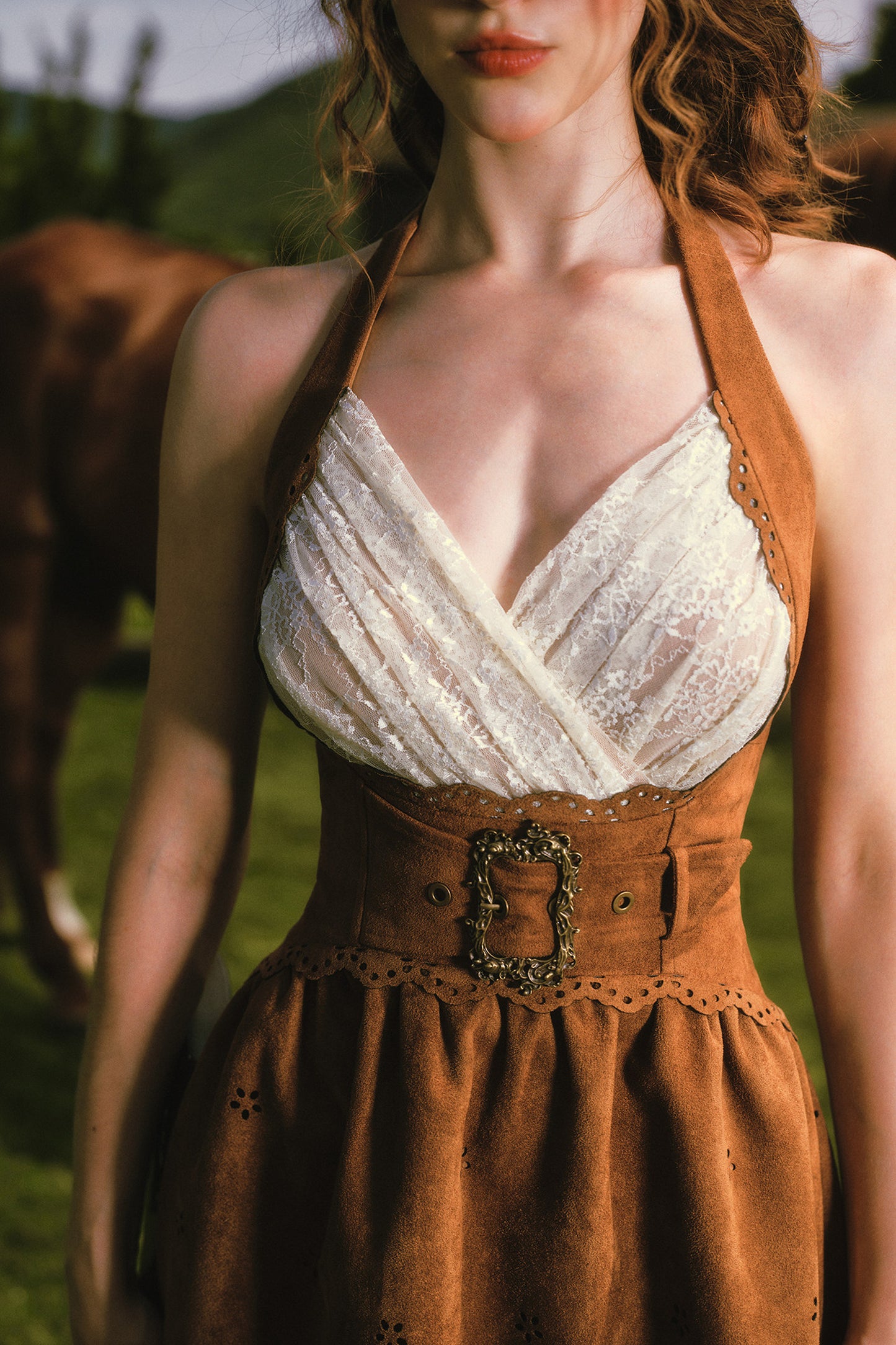 Desert Knight Coffee Fishbone Corset and Skirt Dress Set-Up