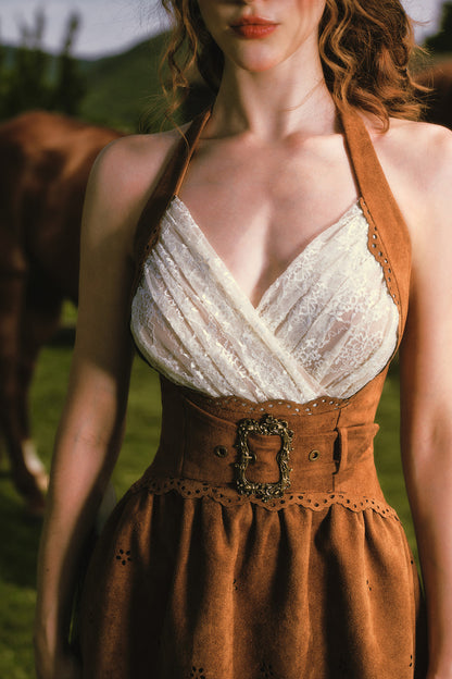 Desert Knight Coffee Fishbone Corset and Skirt Dress Set-Up