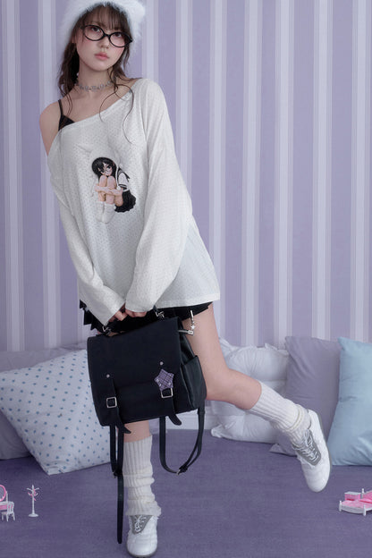 White Star Off-Shoulder Layered-Look T-shirt
