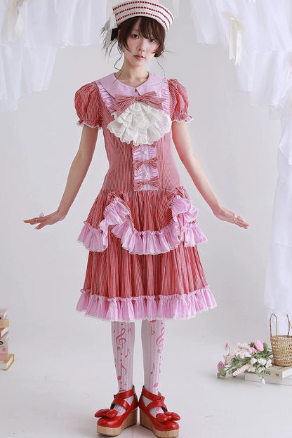 Red Retro Striped Lolita Dress