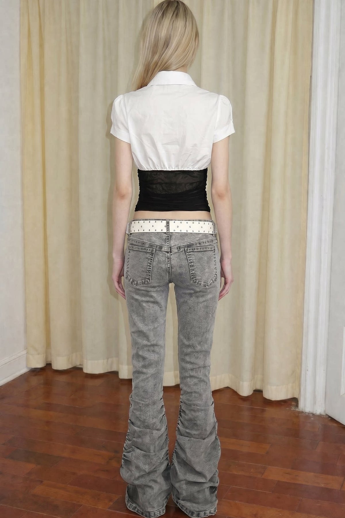 White Lace Panel Tie Shirt