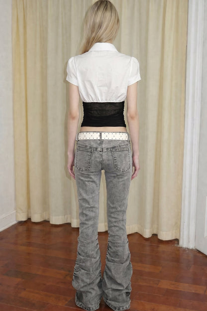 White Lace Panel Tie Shirt