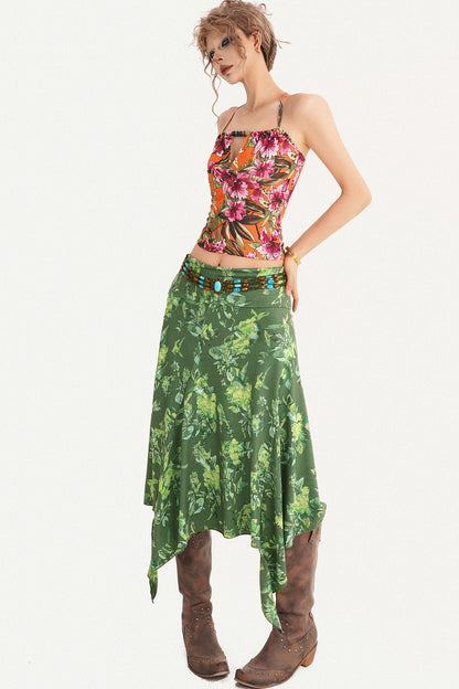 Retro Green Asymmetrical Skirt